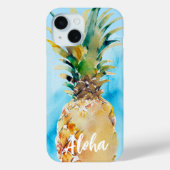 Mooie Ananas Tropisch Blauwe Waterverf Aloha Case-Mate iPhone Case (Achterkant)