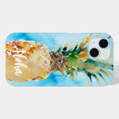 Mooie Ananas Tropisch Blauwe Waterverf Aloha Case-Mate iPhone Case (Achterkant (horizontaal))