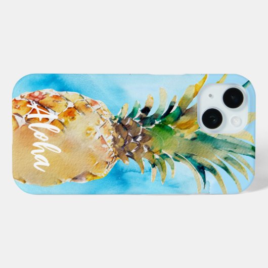 Mooie Ananas Tropisch Blauwe Waterverf Aloha Case-Mate iPhone Case (Achterkant (horizontaal))