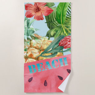 Mooie Ananas Watermeloen Hibiscus Palm Bladeren Strandlaken