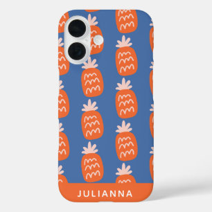 Mooie Ananaspatroon in Oranje Blauw Persoonlijk iPhone 16 Hoesje