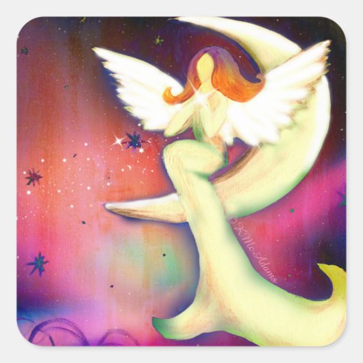 Mooie Angel Moon Stars Roze Paarse Stickers (Voorkant)