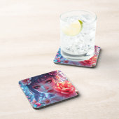 Mooie Anime Girl Glitchcore Bloemen Bier Onderzetter (Rechterzijde)