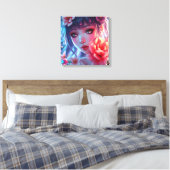 Mooie Anime Girl Glitchcore Bloemen Canvas Afdruk (Insitu (Slaapkamer))