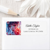 Mooie Anime Girl Glitchcore Bloemen Etiket (Insitu)