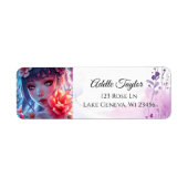 Mooie Anime Girl Glitchcore Bloemen Etiket (Voorkant)