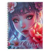 Mooie Anime Girl Glitchcore Bloemen Notitieboek (Voorkant)