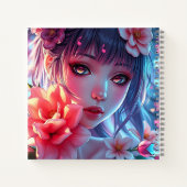 Mooie Anime Girl Glitchcore Bloemen Notitieboek (Achterkant)