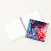 Mooie Anime Girl Glitchcore Bloemen Notitieboek (Binnen)