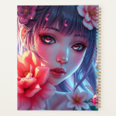 Mooie Anime Girl Glitchcore Bloemen Planner (Achterkant)