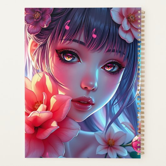 Mooie Anime Girl Glitchcore Bloemen Planner (Achterkant)