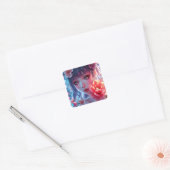 Mooie Anime Girl Glitchcore Bloemen Vierkante Sticker (Envelop)