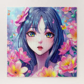 Mooie anime meisje en bloemen legpuzzel (Verticaal)