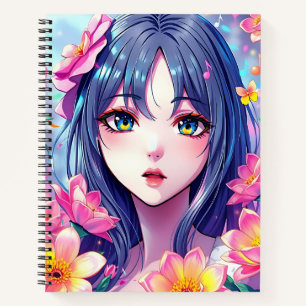 Mooie anime meisje en bloemen notitieboek