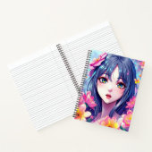 Mooie anime meisje en bloemen notitieboek (Binnen)