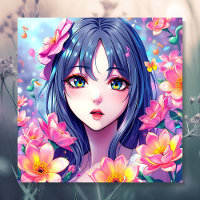 Mooie anime meisje en bloemen