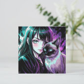 Mooie Anime Meisje en Siamese Kat (Staand voorkant)