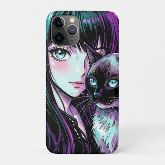 Mooie Anime Meisje en Siamese Kat Case-Mate iPhone Case (Achterkant)