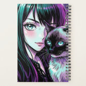 Mooie Anime Meisje en Siamese Kat Planner (Achterkant)