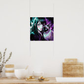 Mooie anime meisje en Siamese kat Poster (Keuken)