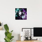 Mooie anime meisje en Siamese kat Poster (Thuiskantoor)