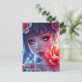 Mooie Anime Meisje Glitchcore Bloemrijk Briefkaart (Staand voorkant)