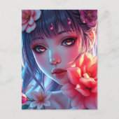 Mooie Anime Meisje Glitchcore Bloemrijk Briefkaart (Voorkant)