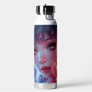 Mooie Anime Meisje Glitchcore Bloemrijk Waterfles