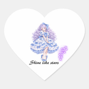 Mooie Anime Meisje in Blauwe Lolita Hart Sticker