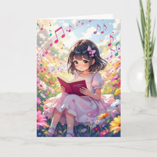 Mooie Anime Meisje Leest Kleurplaat Verjaardag Kaart