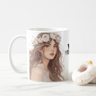 Mooie Anime-meisje met bloemen – Zachte Pastel Est Koffiemok