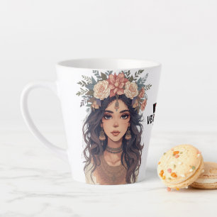 Mooie Anime-meisje met bloemen – Zachte Pastel Est Latte Mok