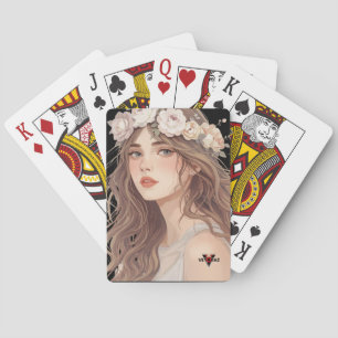 Mooie Anime-meisje met bloemen – Zachte Pastel Est Pokerkaarten