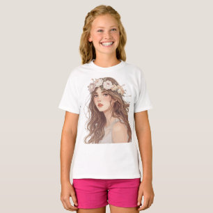 Mooie Anime-meisje met bloemen – Zachte Pastel Est T-shirt