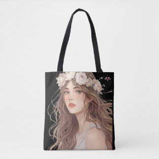 Mooie Anime-meisje met bloemen – Zachte Pastel Est Tote Bag
