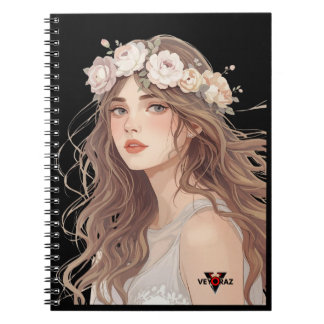 Mooie Anime-meisje met bloemen – Zachte Pastel Kle Notitieboek