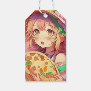 Mooie Anime Meisje met een Pizza Cadeaulabel