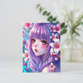 Mooie anime meisje met Paarse haren Briefkaart (Staand voorkant)