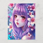 Mooie anime meisje met Paarse haren Briefkaart (Voorkant)