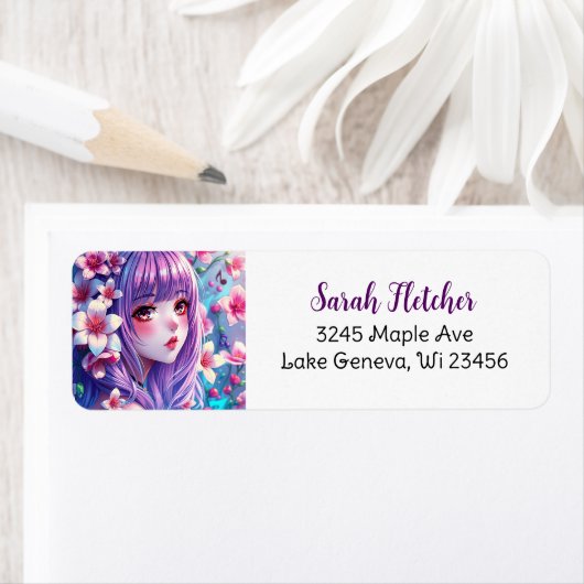 Mooie anime meisje met Paarse haren Etiket (Insitu)