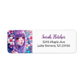 Mooie anime meisje met Paarse haren Etiket (Voorkant)