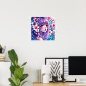 Mooie anime meisje met Paarse haren Poster (Thuiskantoor)