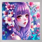 Mooie anime meisje met Paarse haren Poster (Voorkant)