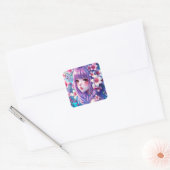 Mooie anime meisje met Paarse haren Vierkante Sticker (Envelop)
