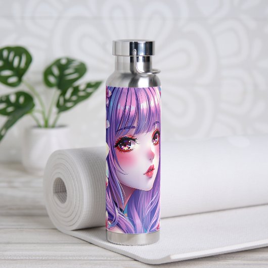 Mooie anime meisje met Paarse haren Waterfles (Yoga)