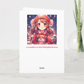 Mooie anime-meisje met puppy en oorbeschermers feestdagen kaart (Achterkant)