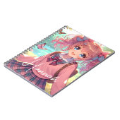 Mooie anime meisje met roze vlechten notitieboek (Linkerzijde)