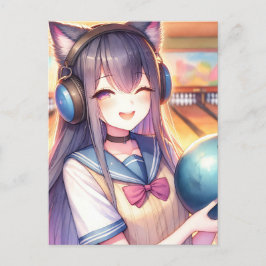 Mooie Anime Meisje op Bowling Verjaardagsfeestje Briefkaart