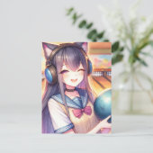 Mooie Anime Meisje op Bowling Verjaardagsfeestje Briefkaart (Staand voorkant)
