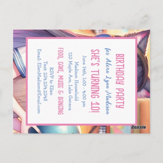 Mooie Anime Meisje op Bowling Verjaardagsfeestje Briefkaart (Achterkant)